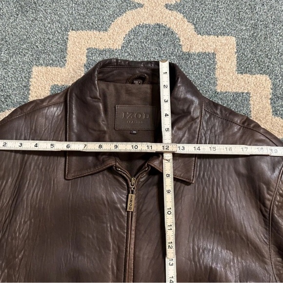 Vintage 90’s IZOD Brown Chocolate 100% Leather Bomber Jacket Overcoat Size XL - Picture 14 of 15